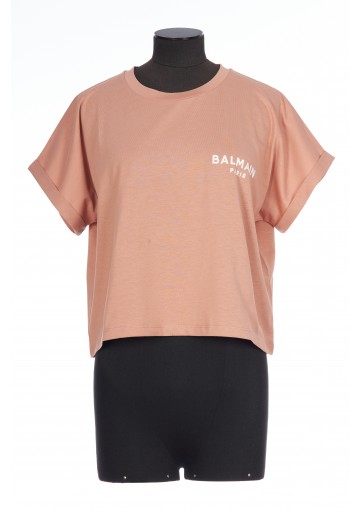 BALMAIN FLOCK DETAIL CROPPED T-SHIRT