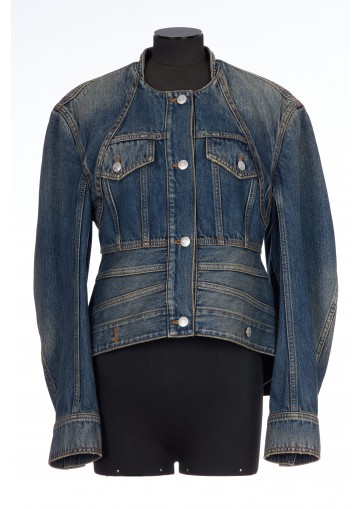 DENIM PEPLUM JACKET BLUE DENIM