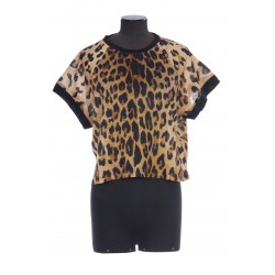 LEOPARD PRINTED LINEN JERSEY CROPPED TS