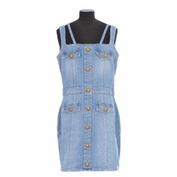 4 PKTS STRAPPED SHORT BLUE DENIM DRESS