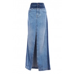 PANELED BLUE DENIM SKIRT