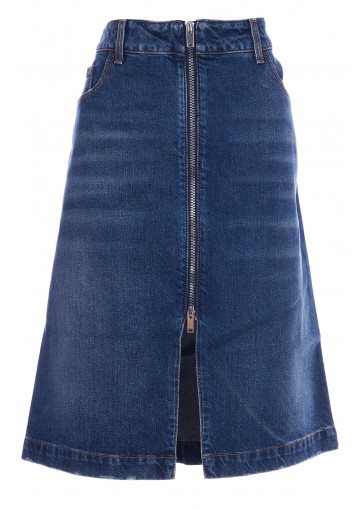 BLUE DENIM ZIP MIDI SKIRT