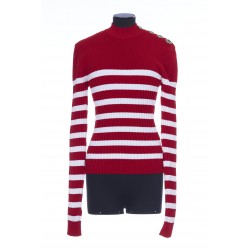 4 BTN STRIPED KNIT PULLOVER