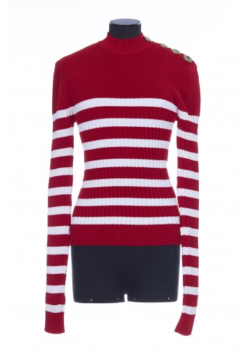 4 BTN STRIPED KNIT PULLOVER