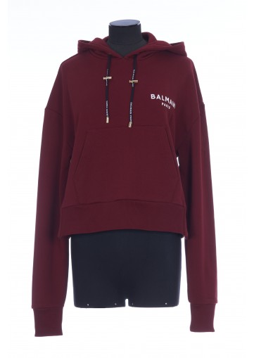 BALMAIN FLOCK DETAIL CROPPED HOODIE