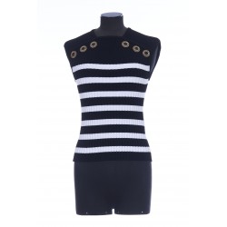 SL 6 BTN STRIPED KNIT SHORT TOP