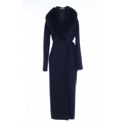 LONG BELTED COAT IN CASHMERE WOOL AND FOX FUR