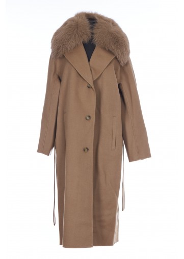 BELTED COAT IN CASHMERE WOOL AND FOX FUR