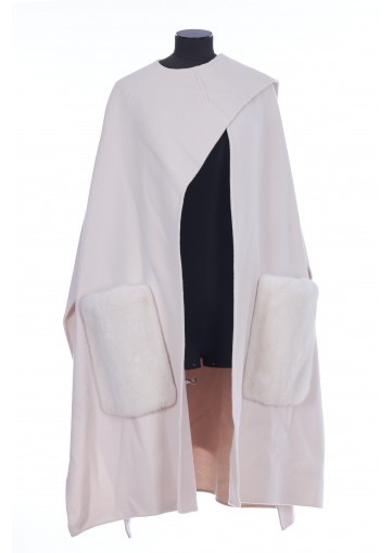CASHMERE WOOL CAPE WITH MINK FUR