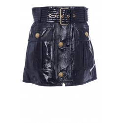PATENT LEATHER BELTED SHORT SKIRT