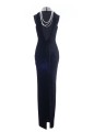 SL HALTER EMBRDRD VELVET LONG DRESS