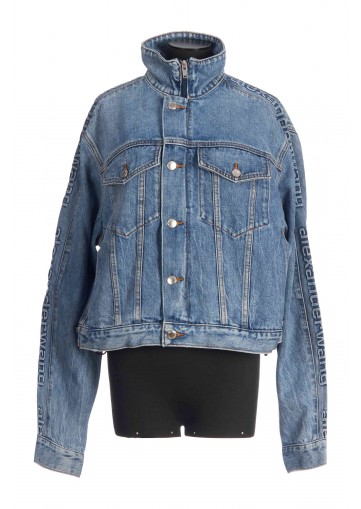DENIM TRACK JACKET WITH EMBOSSED