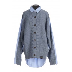 MIX KNIT AND SHIRTING CARDIGAN